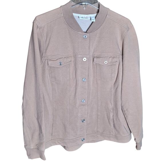 Denim & Company QVC Women XL Beige Knit Stretch Collar-less Button Front Jacket - Picture 2 of 6